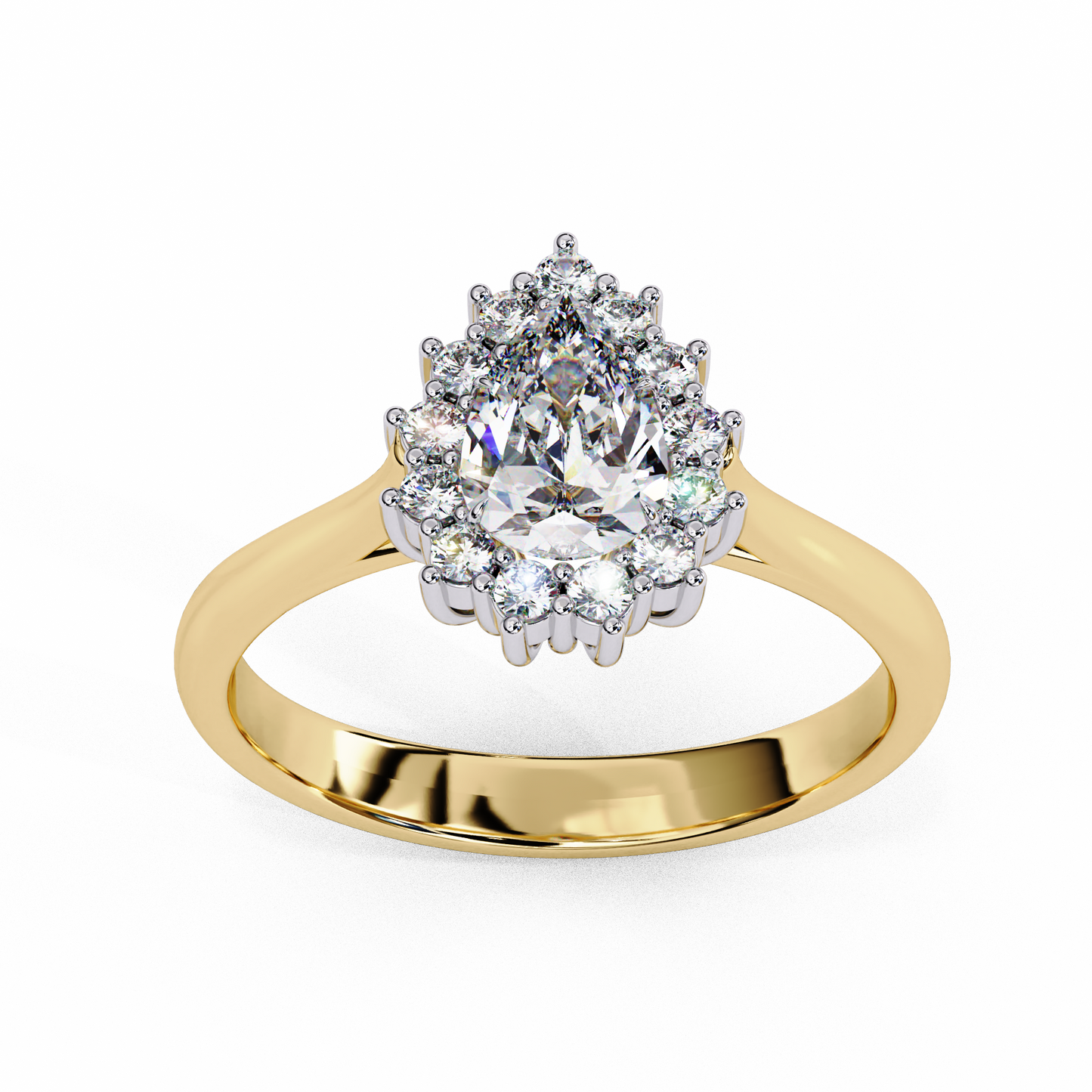 Tear light Halo Solitaire Ring