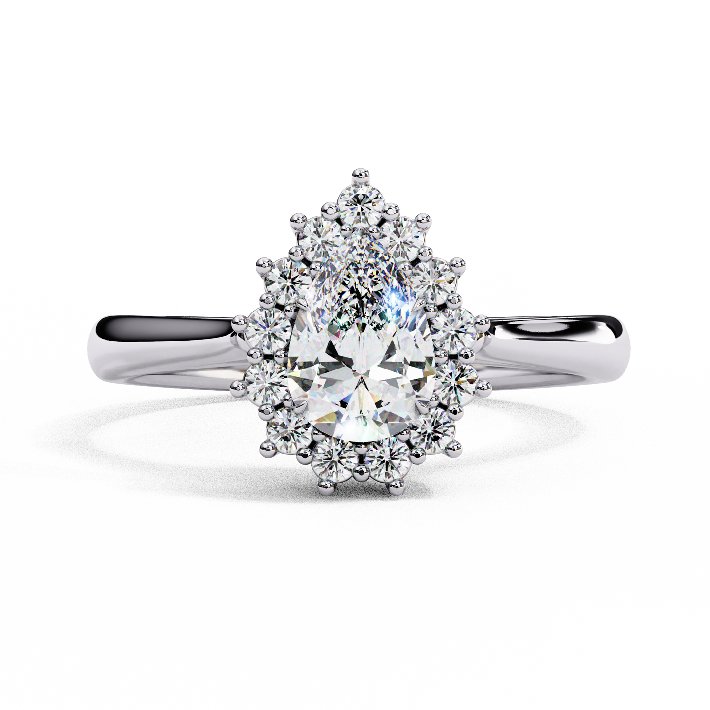 Tear light Halo Solitaire Ring