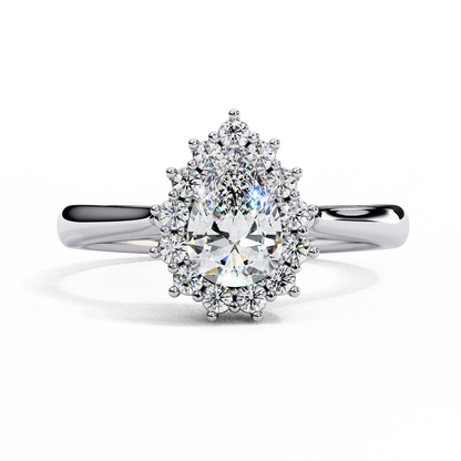 Tear light Halo Solitaire Ring