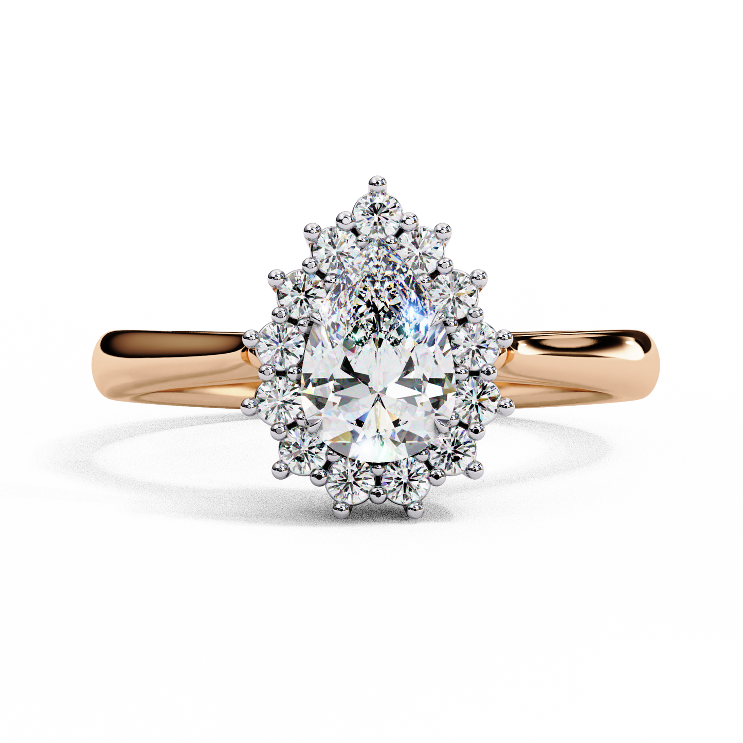 Tear light Halo Solitaire Ring
