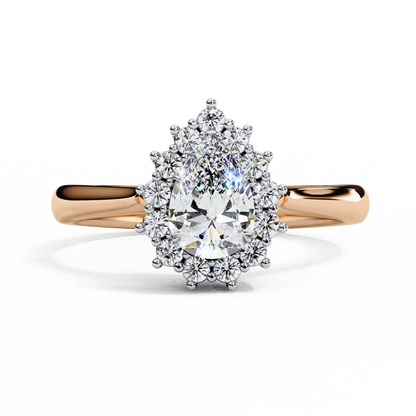 Tear light Halo Solitaire Ring