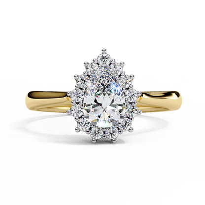 Tear light Halo Solitaire Ring