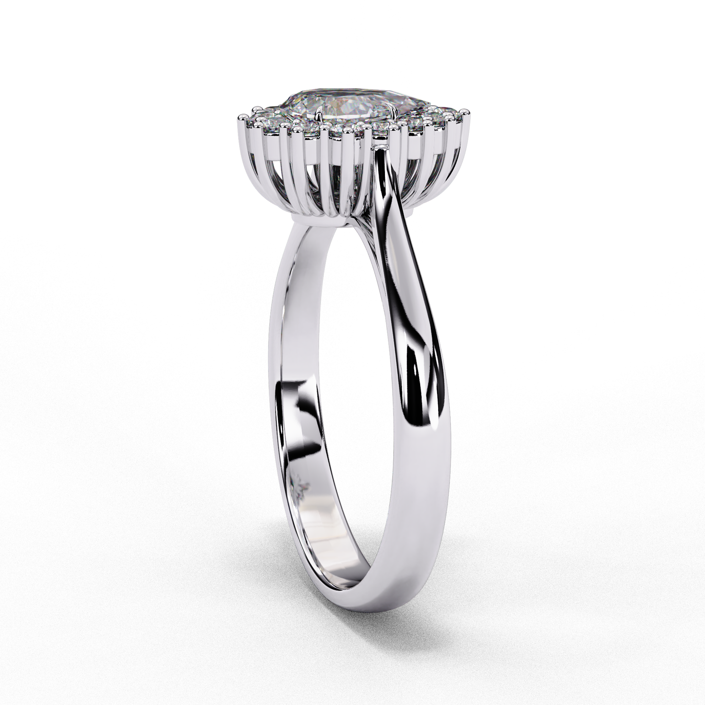 Tear light Halo Solitaire Ring