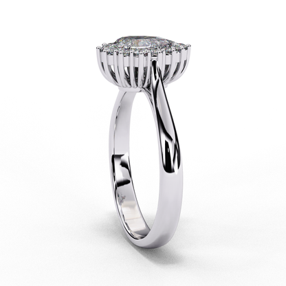 Tear light Halo Solitaire Ring