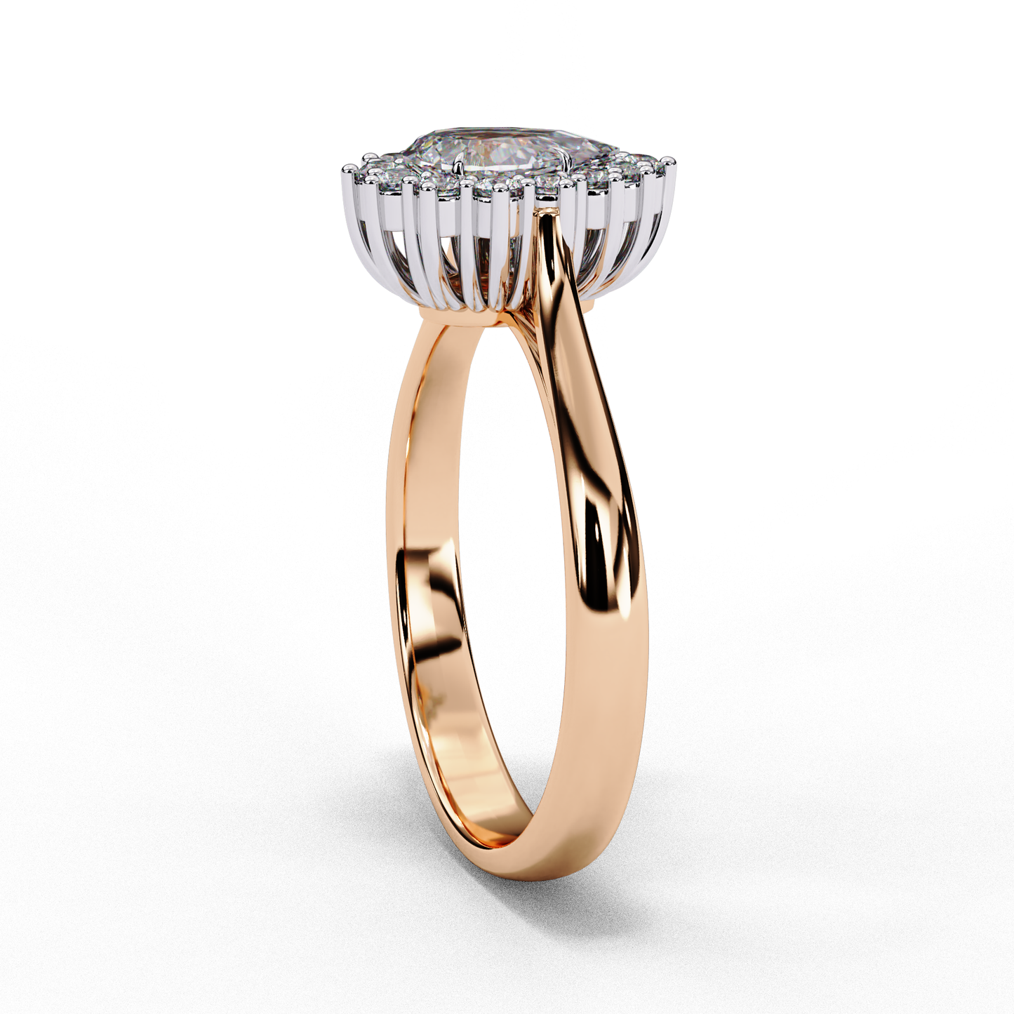 Tear light Halo Solitaire Ring