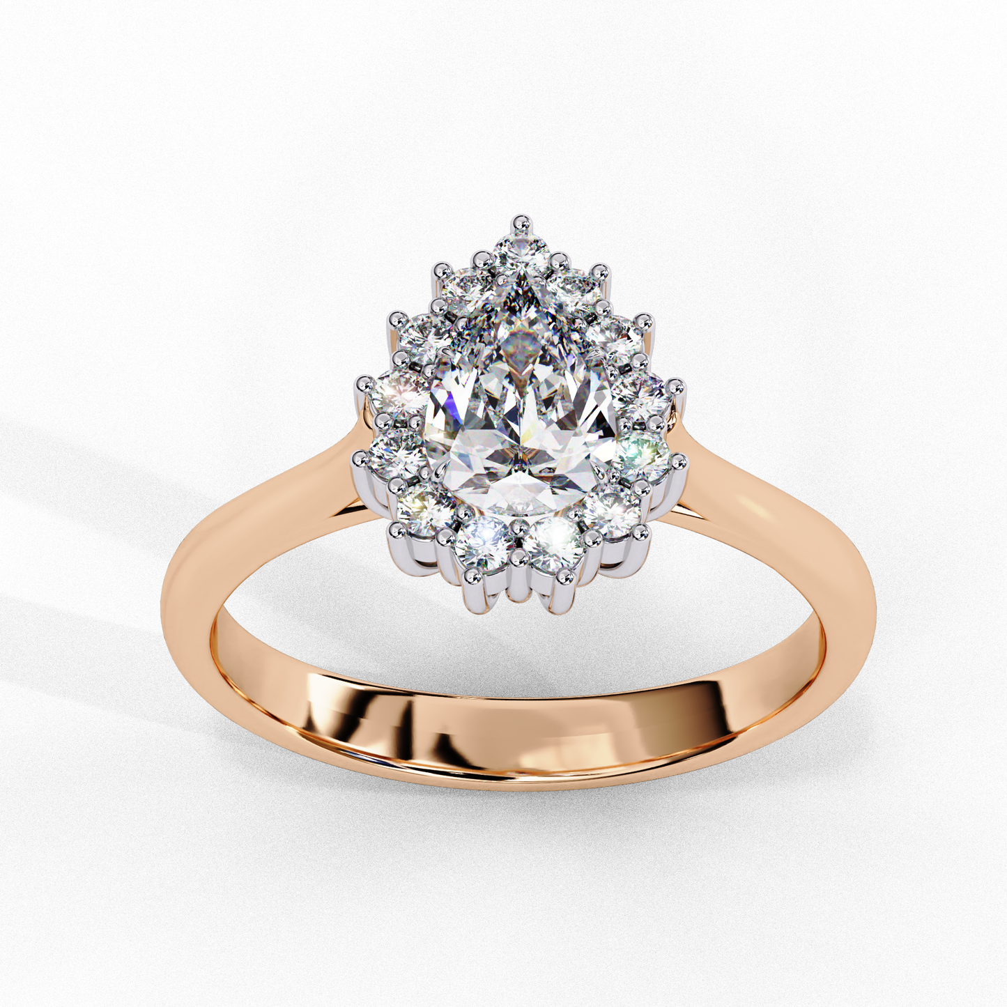 Tear light Halo Solitaire Ring