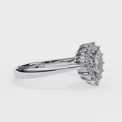 Tear light Halo Solitaire Ring